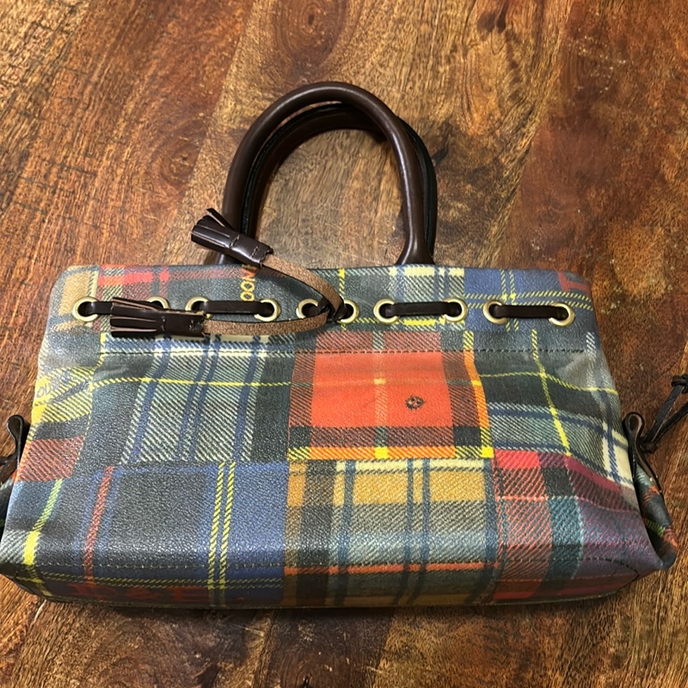 Vintage Dooney & Bourke Madras Ladybug Picnic Patchwork Plaid Handbag - Picture 2 of 15